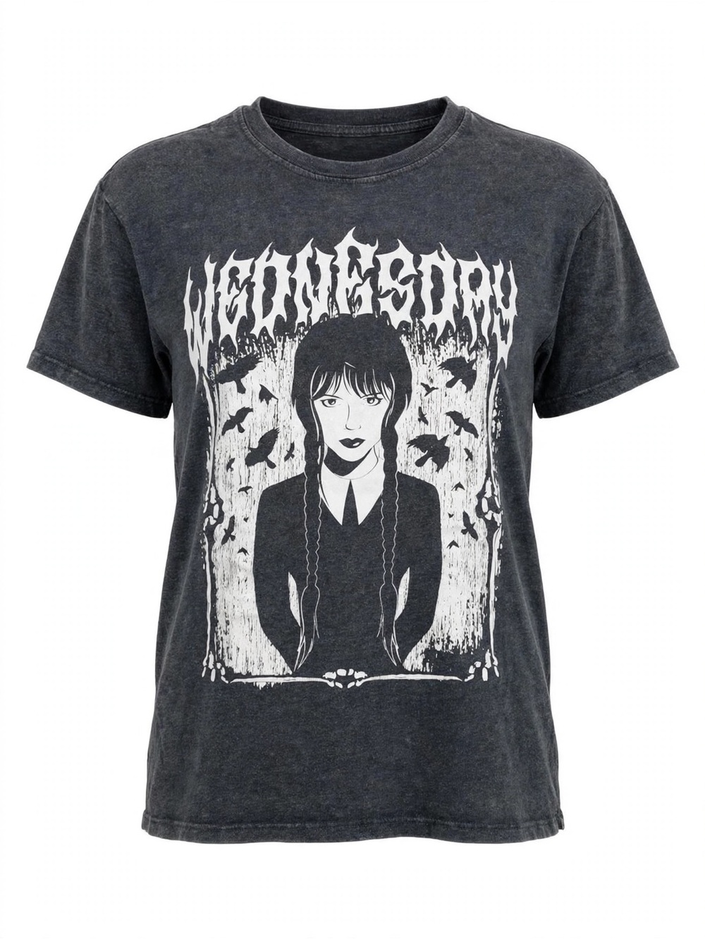 Wednesday Addams T-Shirt Size M Dark Gray Acid Wash Gothic Graphic Official MGM